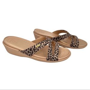 Leopard Print Double Buckle Cork Platform Slide Sandals